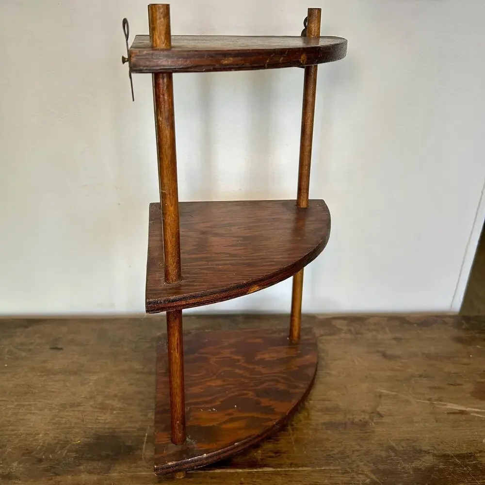 Vintage Wood Spindle Corner Shelf | 3 Tier Etagere Wall Decor